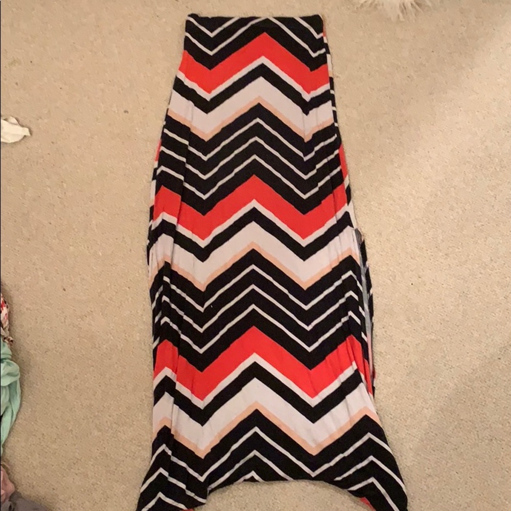 Chevron Cotton Maxi Skirt with slit